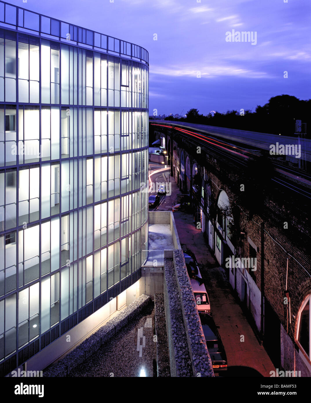 Consort Road Housing, London, United Kingdom, Walter Menteth Architects, Consort road housing exterior view - twilight. Stock Photo