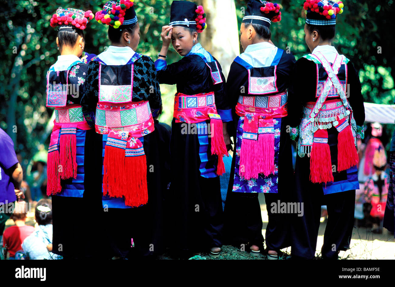 Laos, Luang Prabang, New year festival of Hmong minority, group of