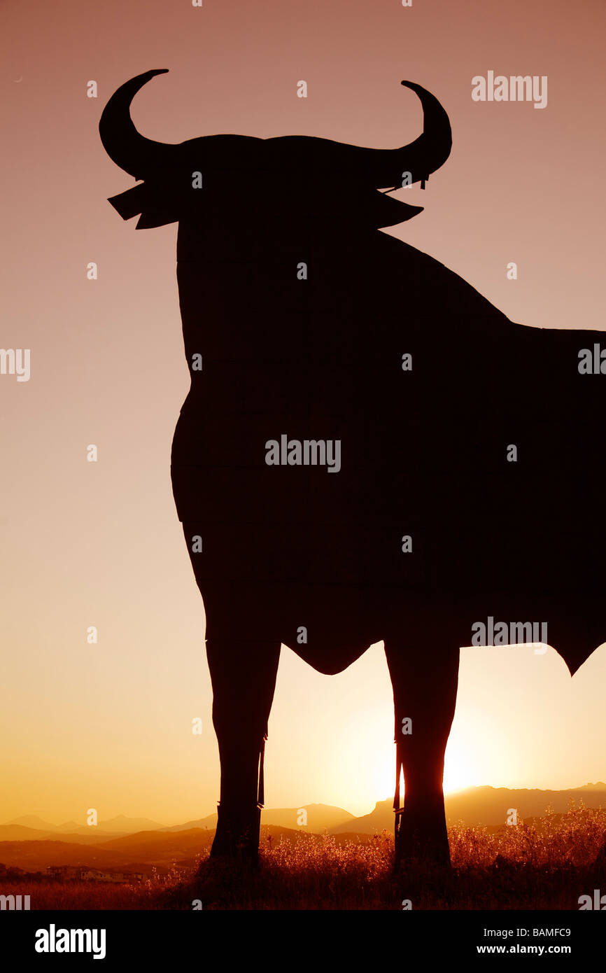 Osborne Bull at Sunset in Casabermeja Malaga Andalusia Spain Stock Photo