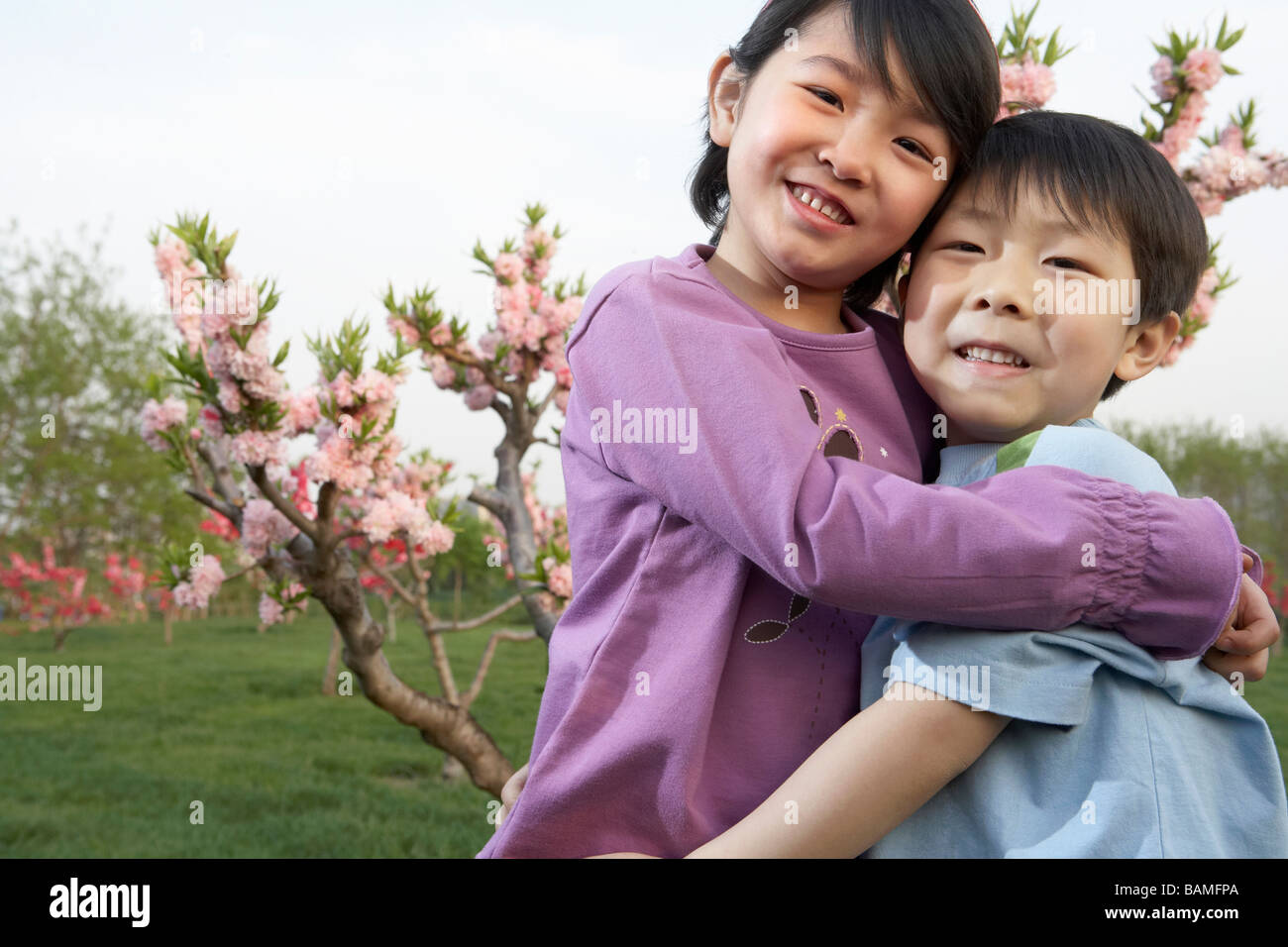 Brother And Sister Hugging Happily In The Park Stock Photo - Alamy