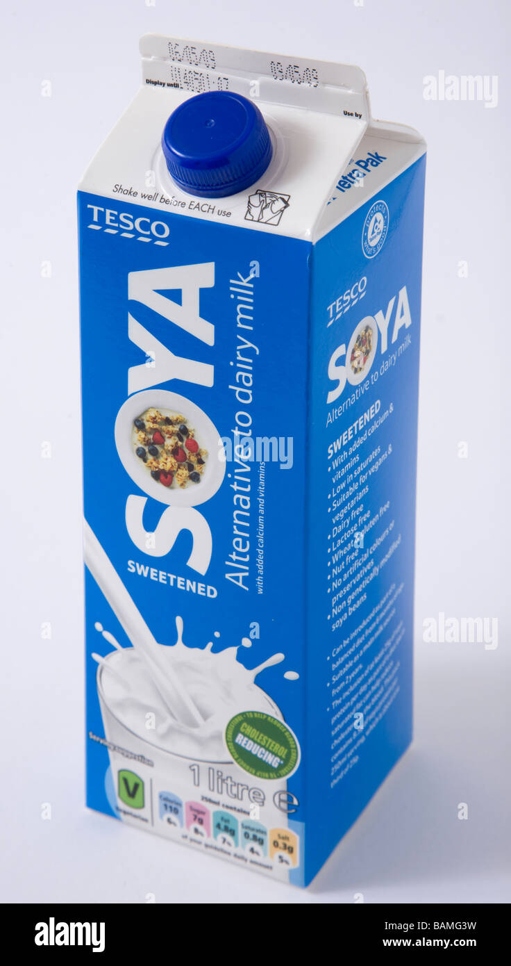 soya milk  carton 'lactose free' Stock Photo