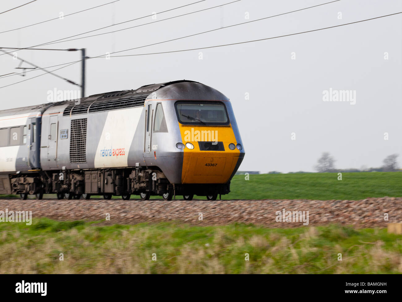 Class 43 Deltic 50 HST,43367 National Express train passing Marston, Grantham, Lincs, England Stock Photo