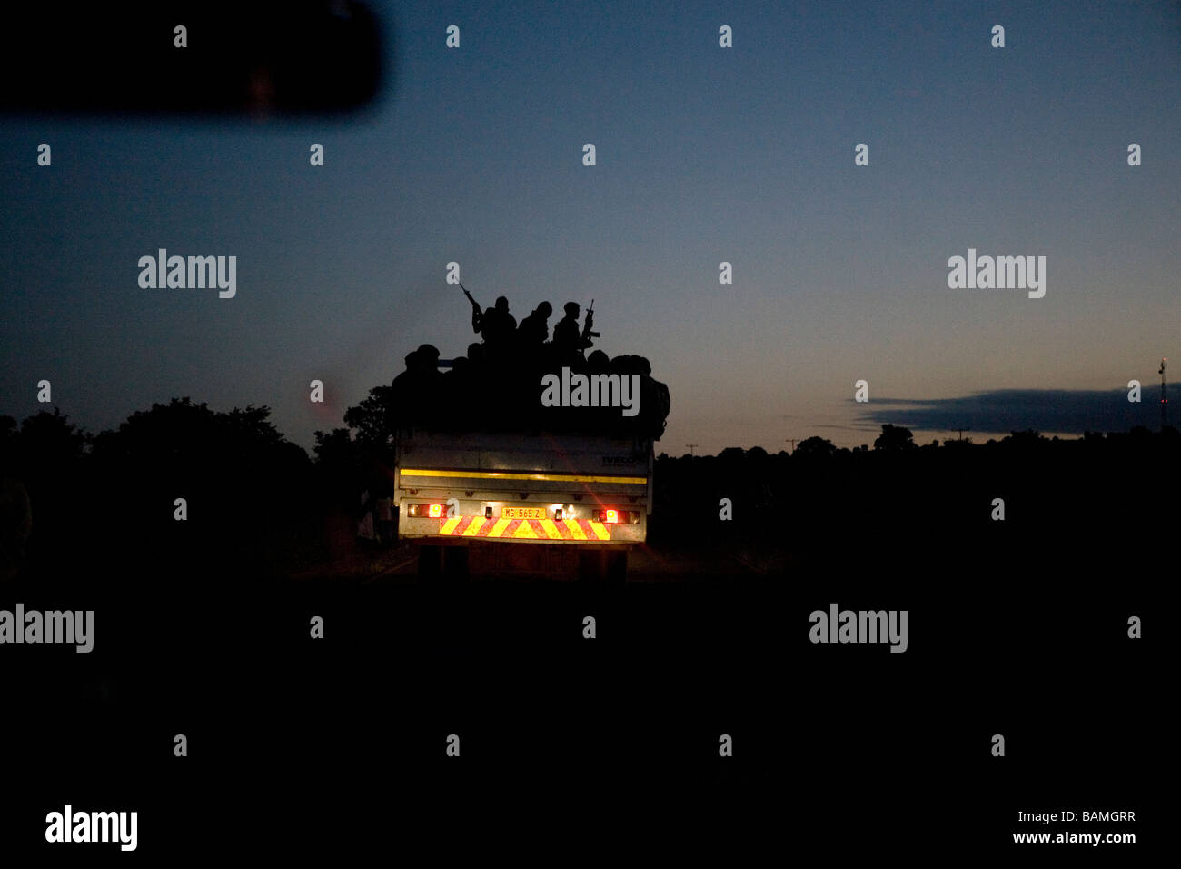 Military convoy protecting the President during electioneering, Malawi Stock Photo