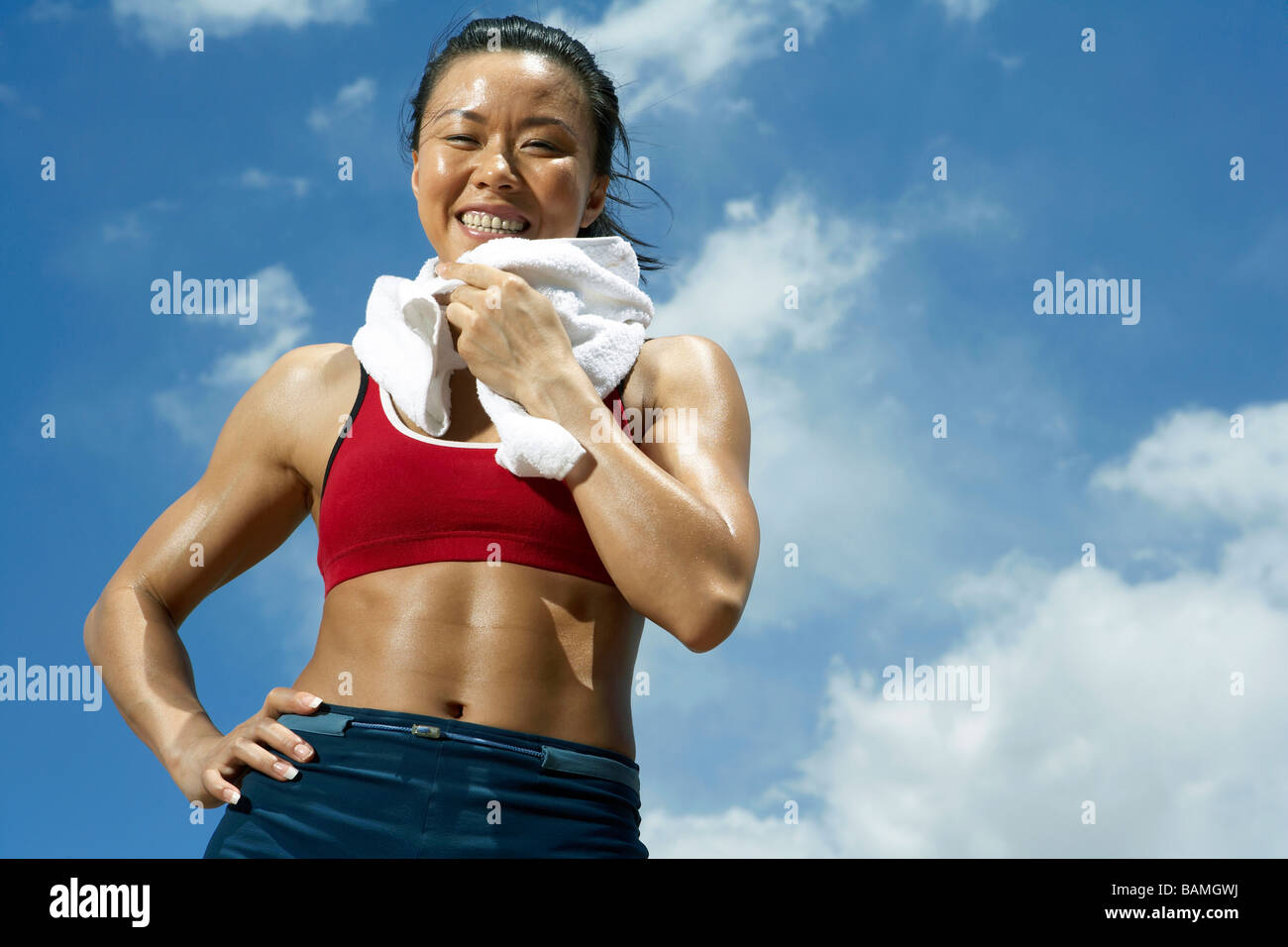 Female Asian Sports Attire Towel Over Stock Photo 203761309