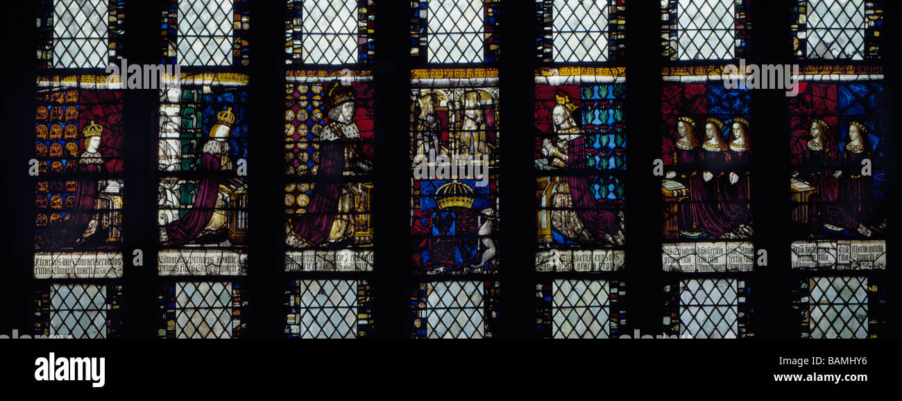 Canterbury Cathedral stained glass King Edward IV and family. Stock Photo