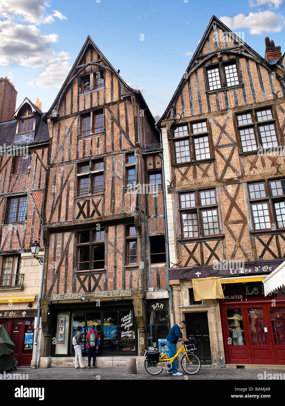 Typical frontage at Plumereau place, Tours, France. Stock Photo