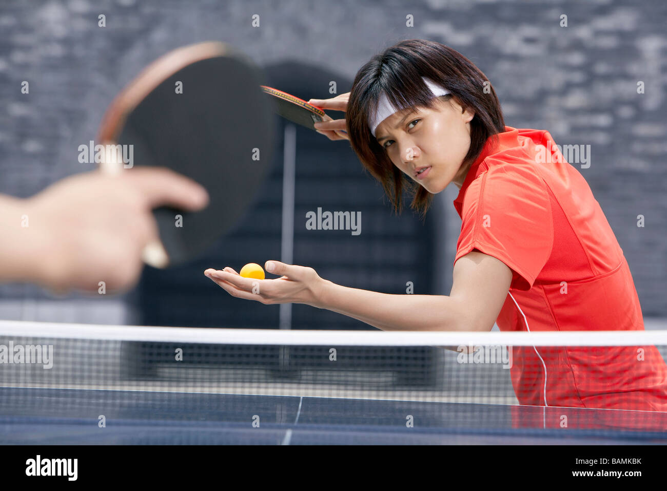 Ping Pong Players About To Start A Match Stock Photo Alamy