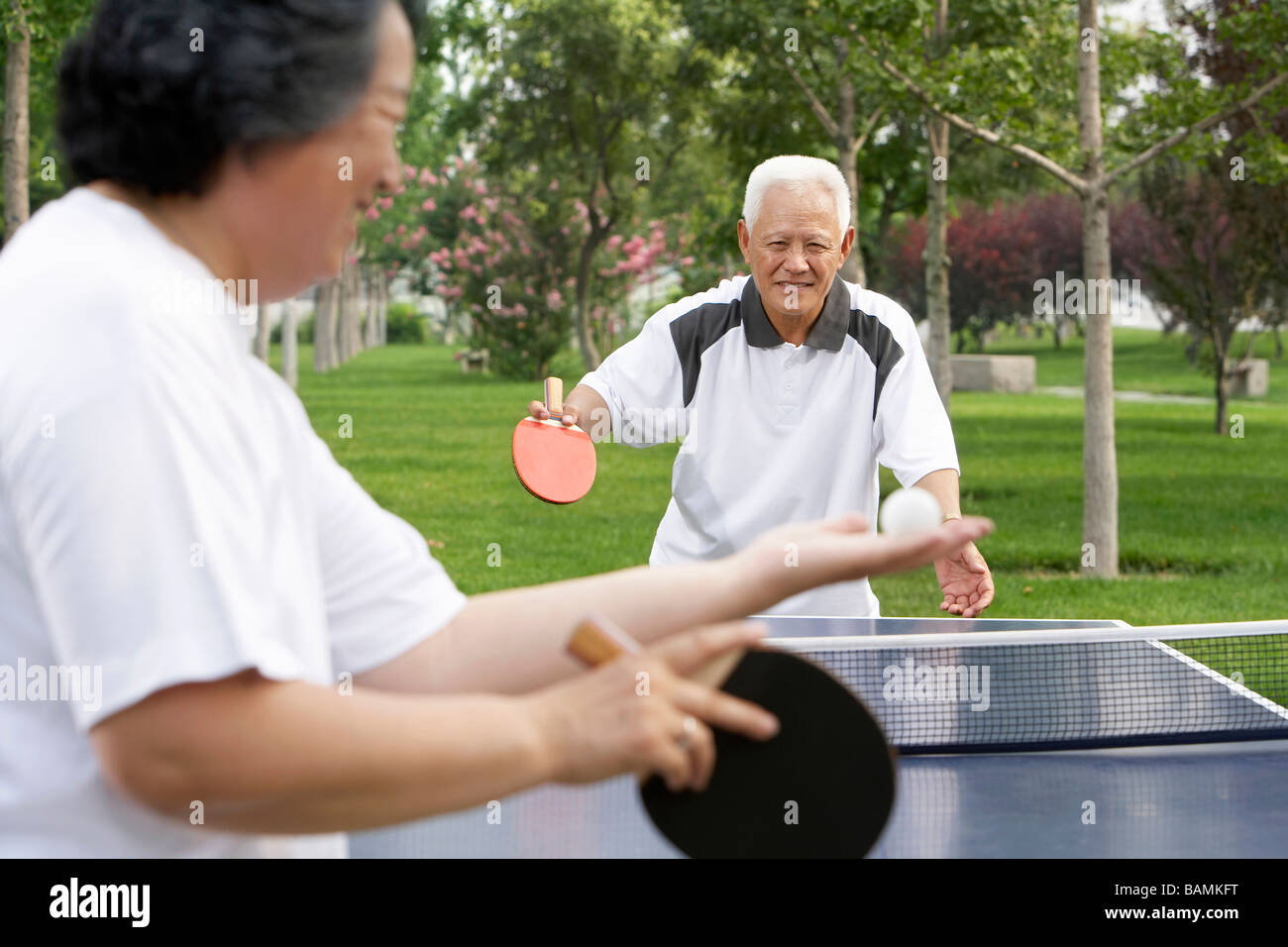 Elderly Couple Playing Ping Pong Stock Photo Alamy