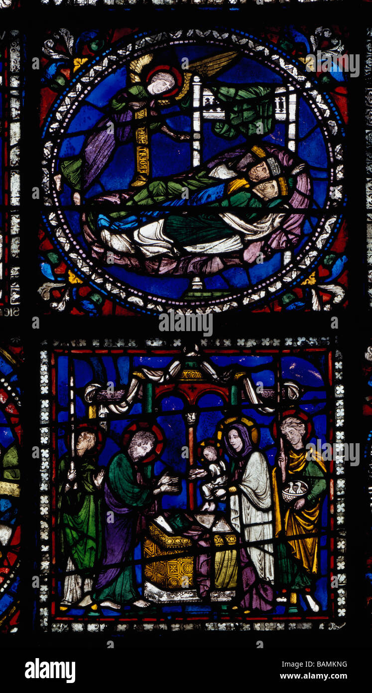 Canterbury stained glass Window Three Kings (Magi) & Angel Stock Photo