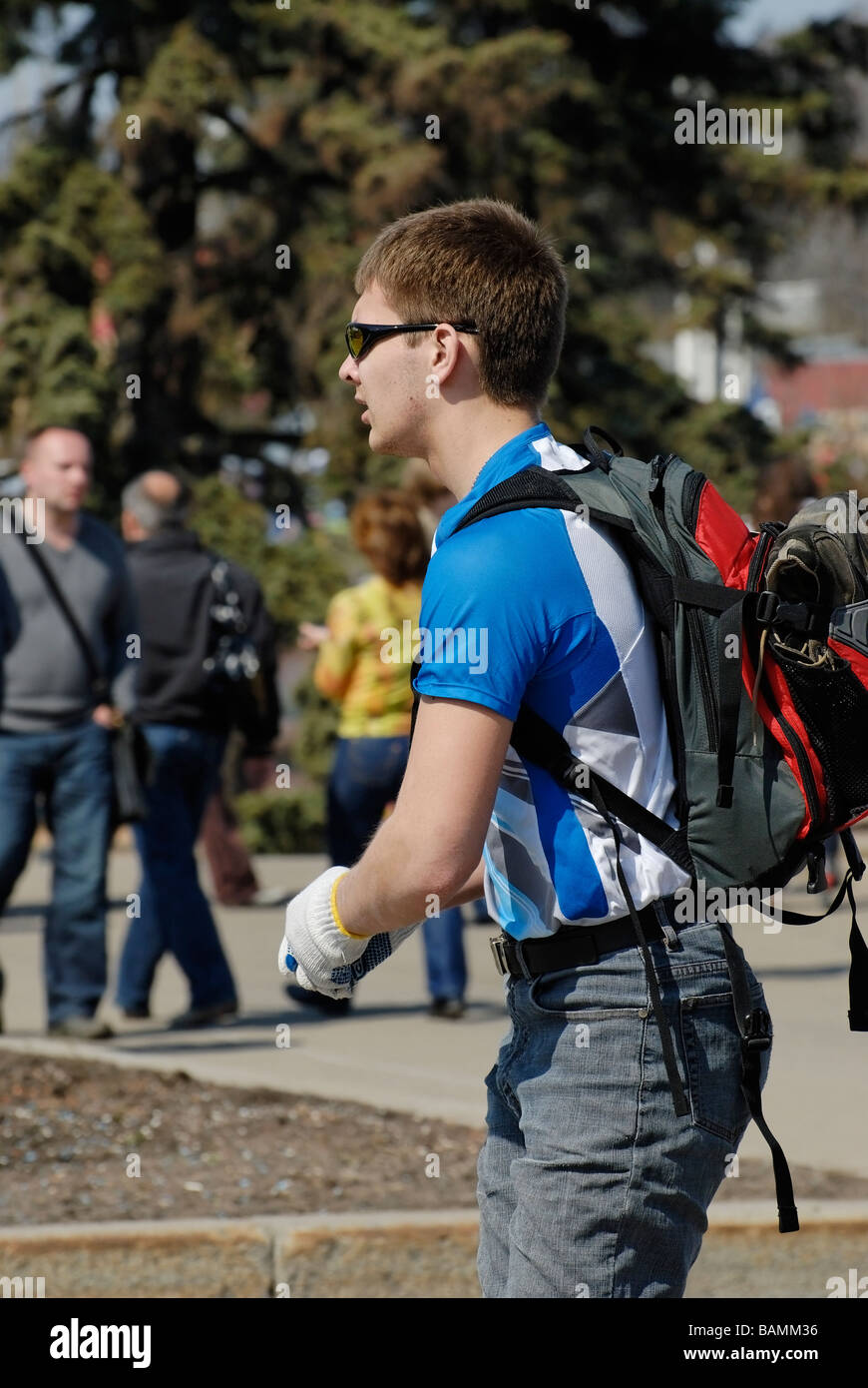Young man on rollers Stock Photo