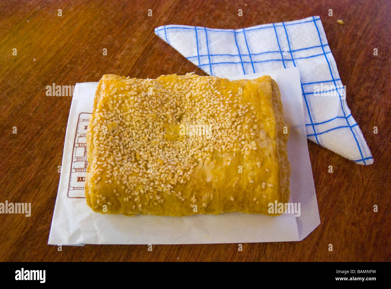 Tyropita Greek cheese pie at the central market in Hania Crete Greece Europe Stock Photo