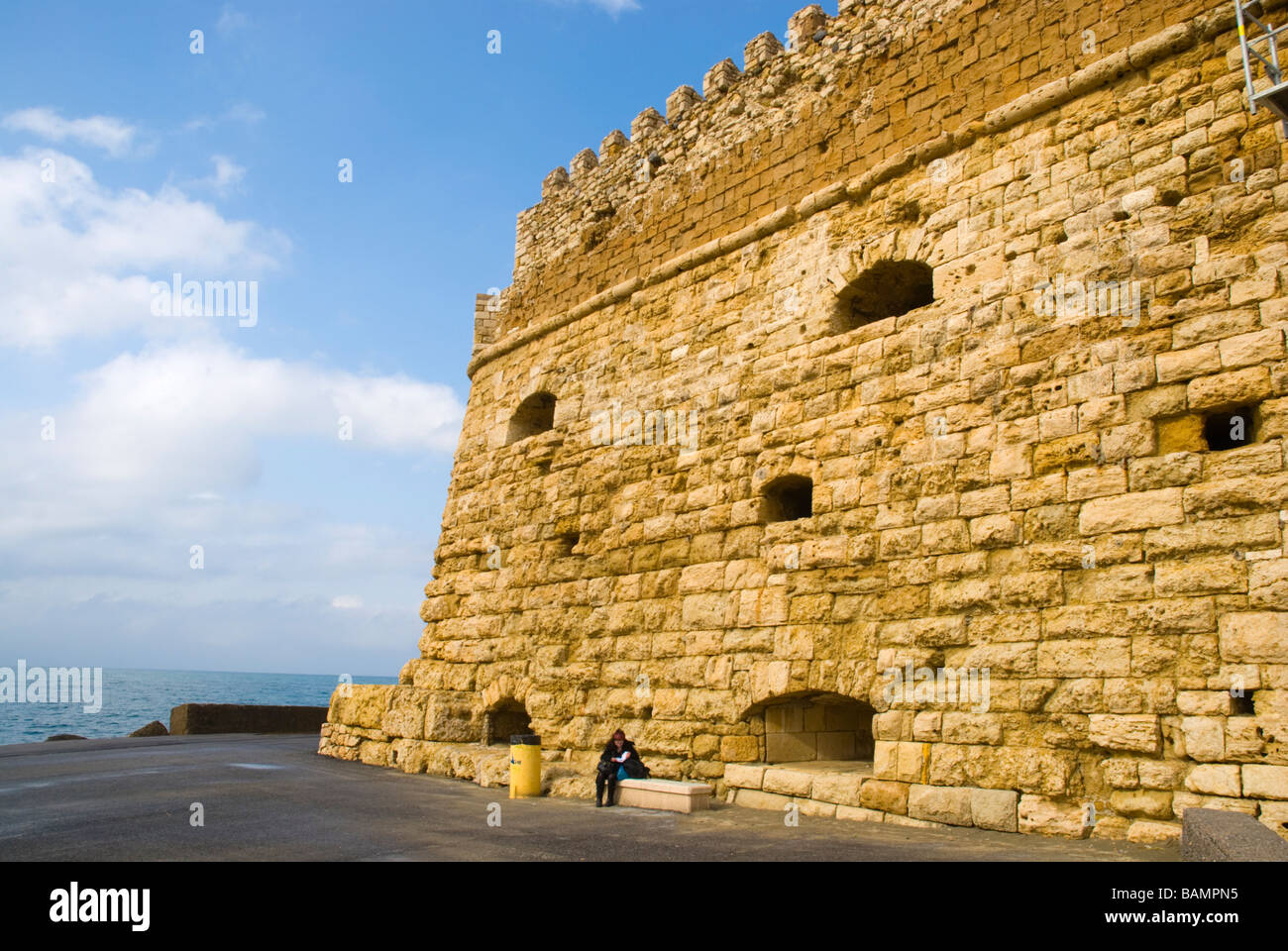 Walls of Koules fortress at Old Harbour in Heraklion Crete Greece Europe Stock Photo