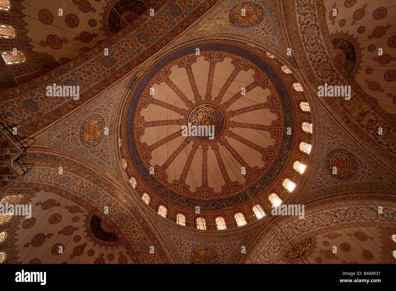 Blue mosque domed ceiling Stock Photo