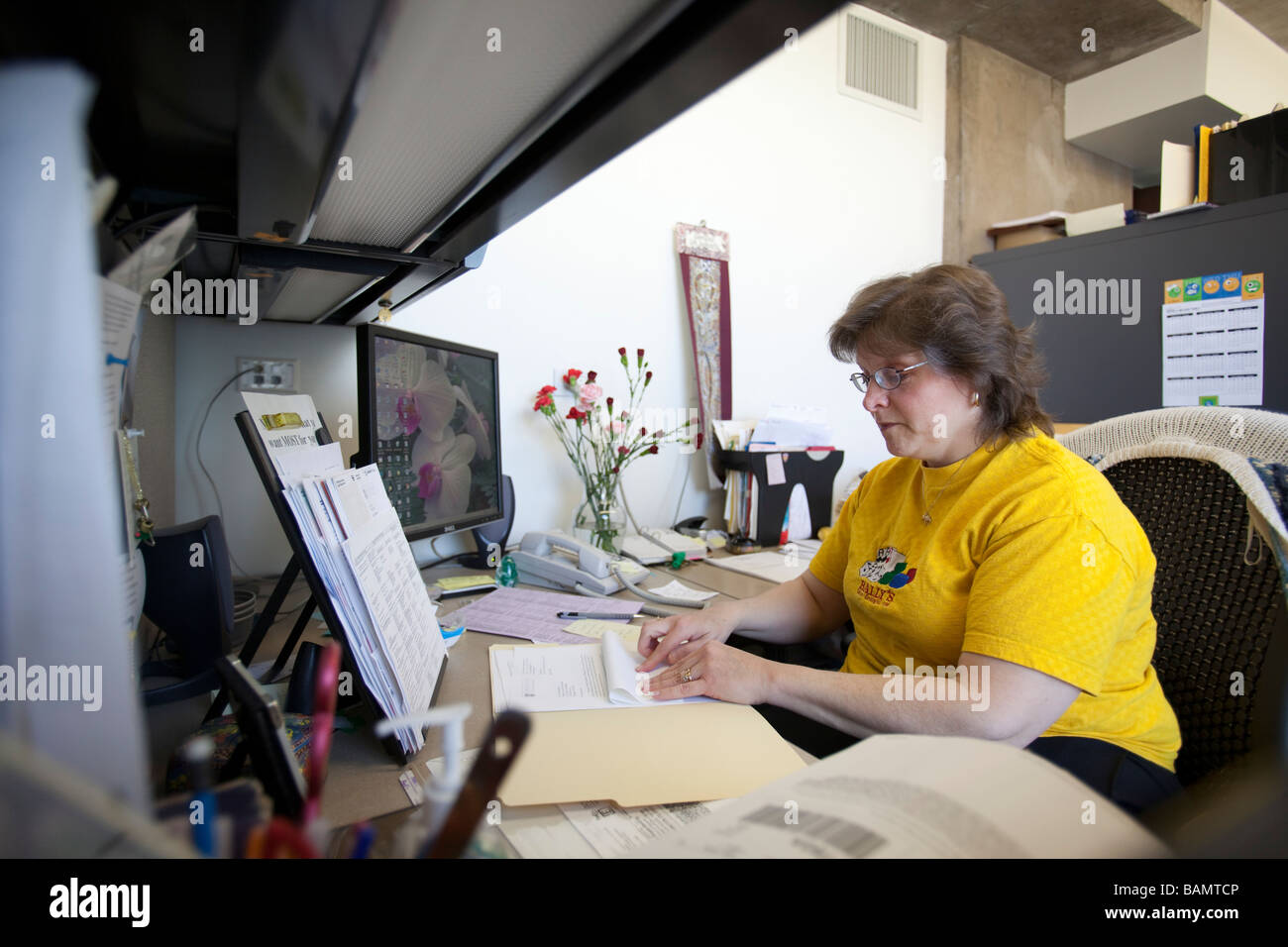 Clerical Worker in Law Library at University of Chicago Stock Photo