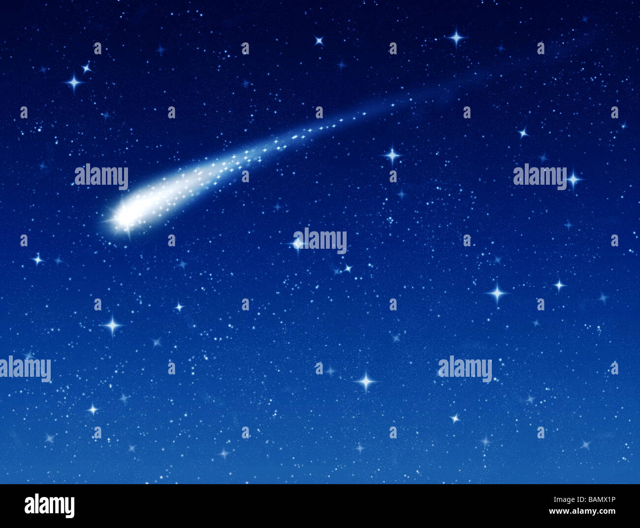 make a wish on this shooting star going across a starry sky Stock Photo