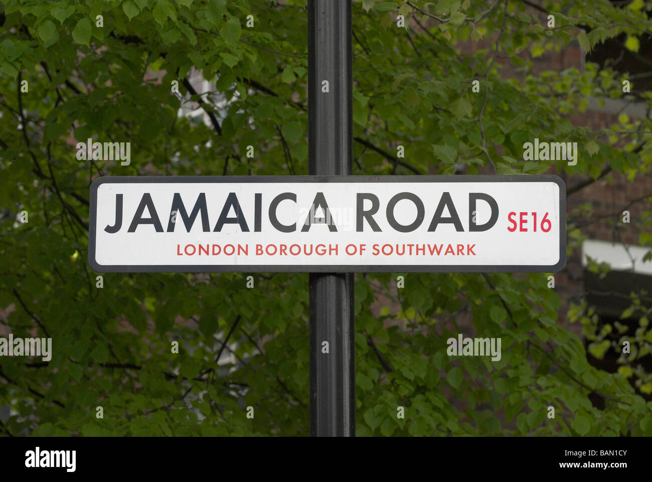 Road sign for Jamaica Road in Southwark part of the route of the 2009