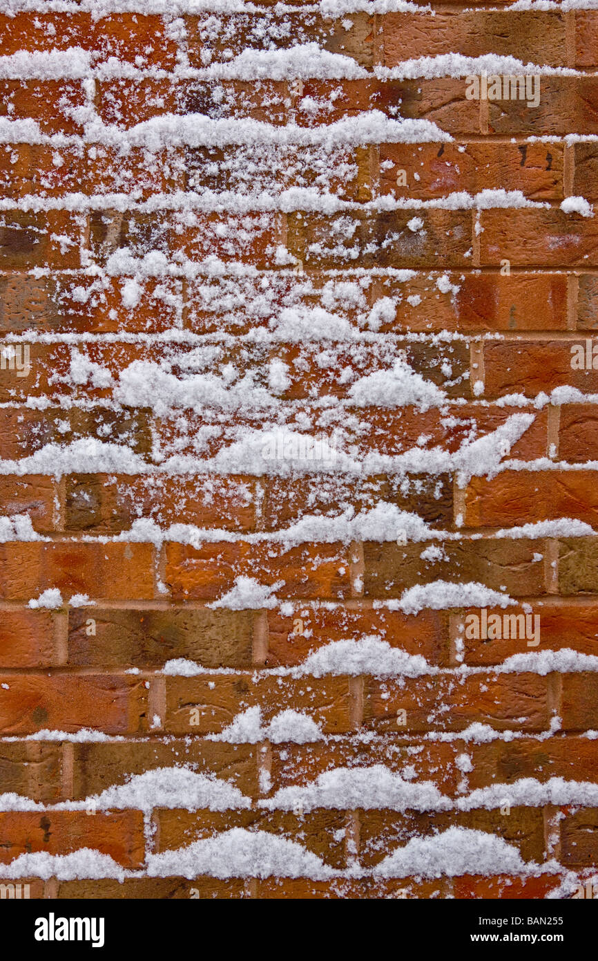 Snow pattern on brickwork of a new house Stock Photo