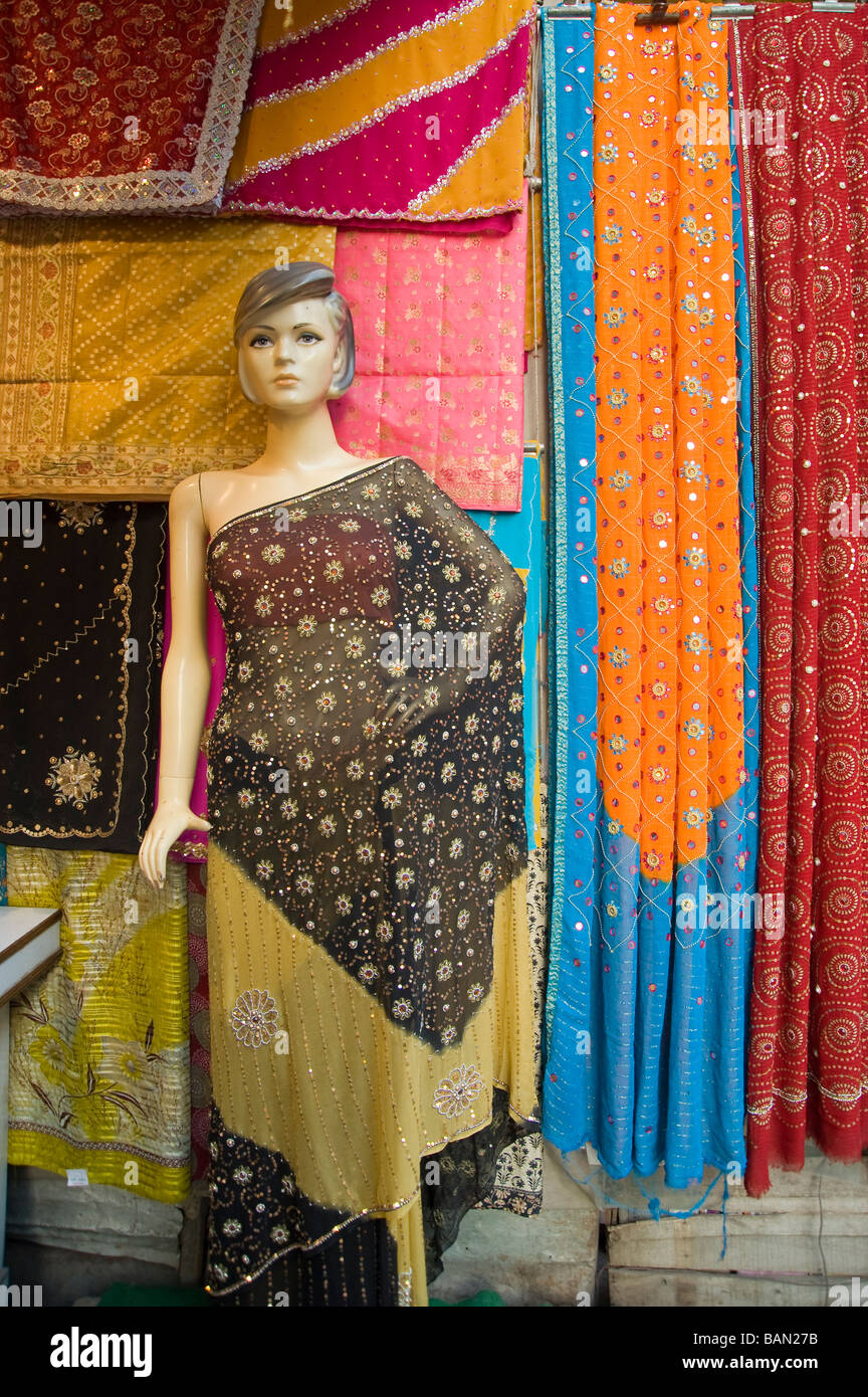 Sari shop Old city of Varanasi Benares Uttar Pradesh India Stock Photo