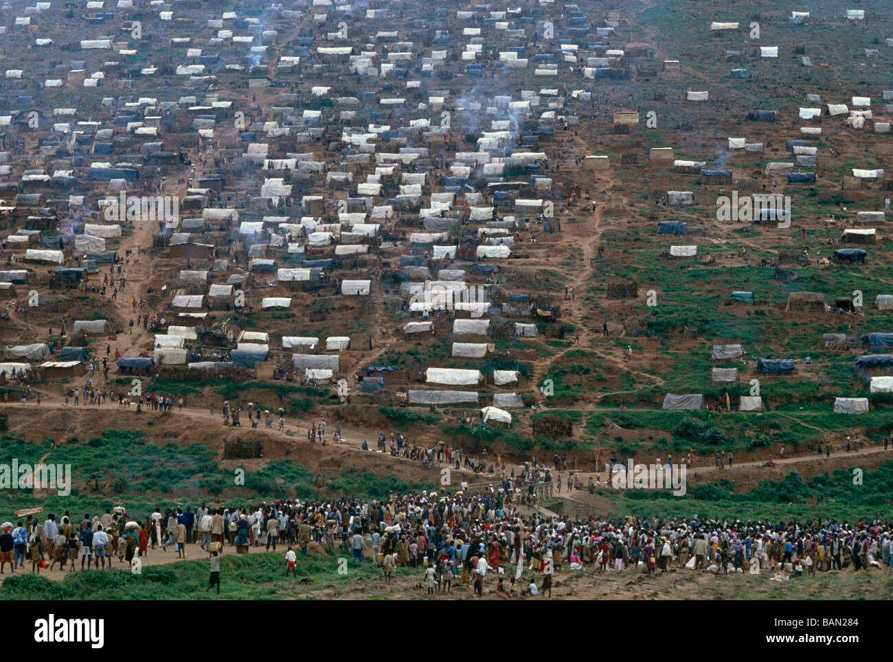 Nyaconga camp around 60 000 of displaced people all Hutus Stock Photo