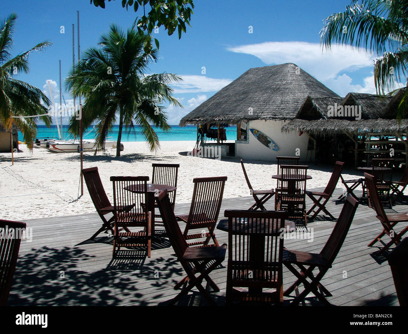 Beach cafe Kuredu island, Maldives. Stock Photo