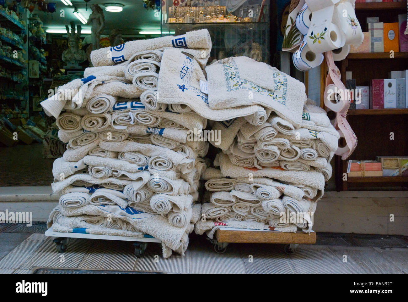 Shop selling traditional mats and other souvenirs along 25 Avgoustou