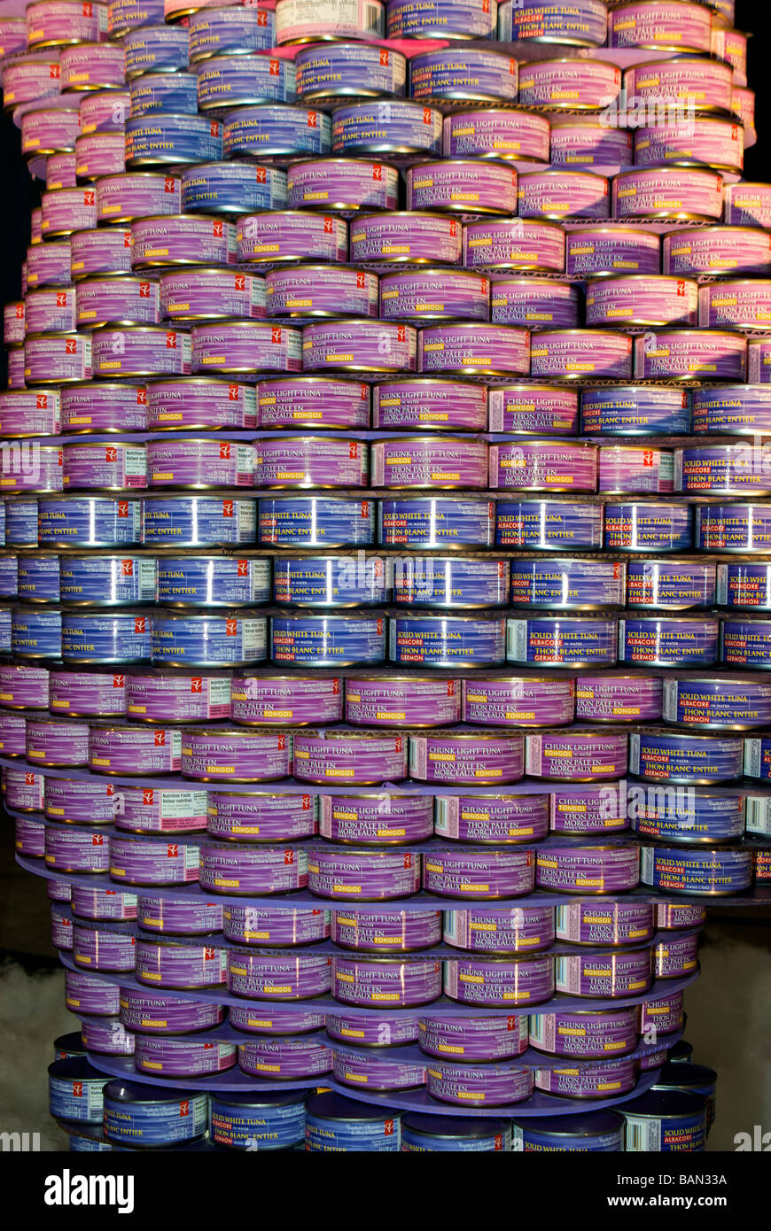 Canstruction charity event sculptures made from tins of donated canned food that will be given to the Vancouver Food Bank Stock Photo
