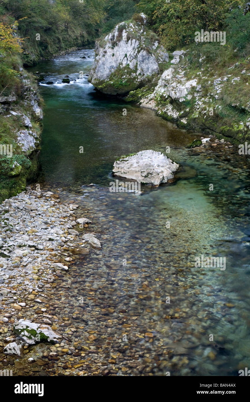 Cares river at Cantabrian range Asturias Spain Stock Photo