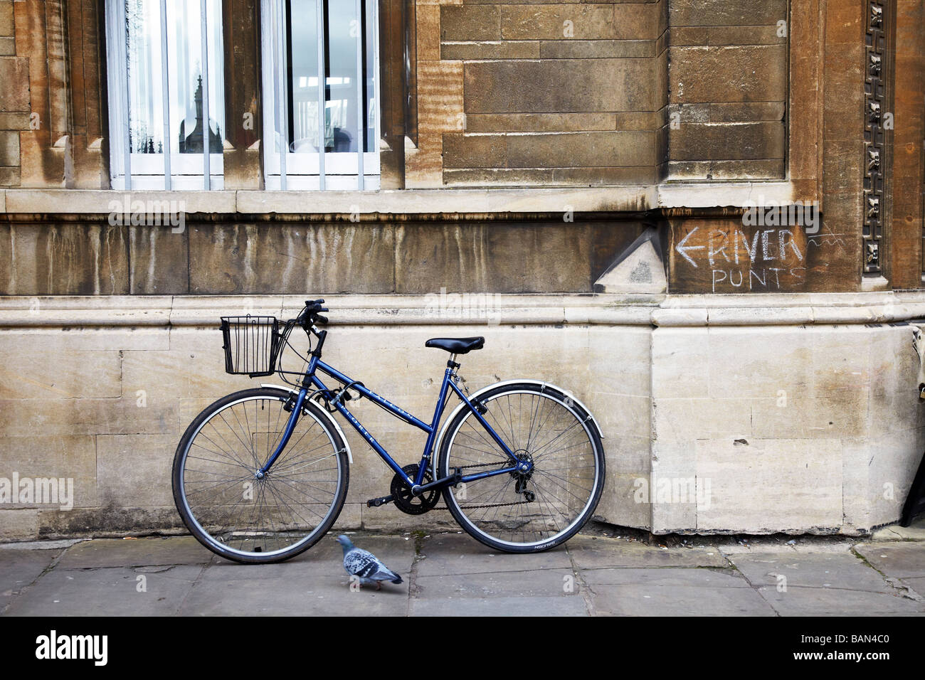 bicycle parked on pavement, Cambridge Stock Photo