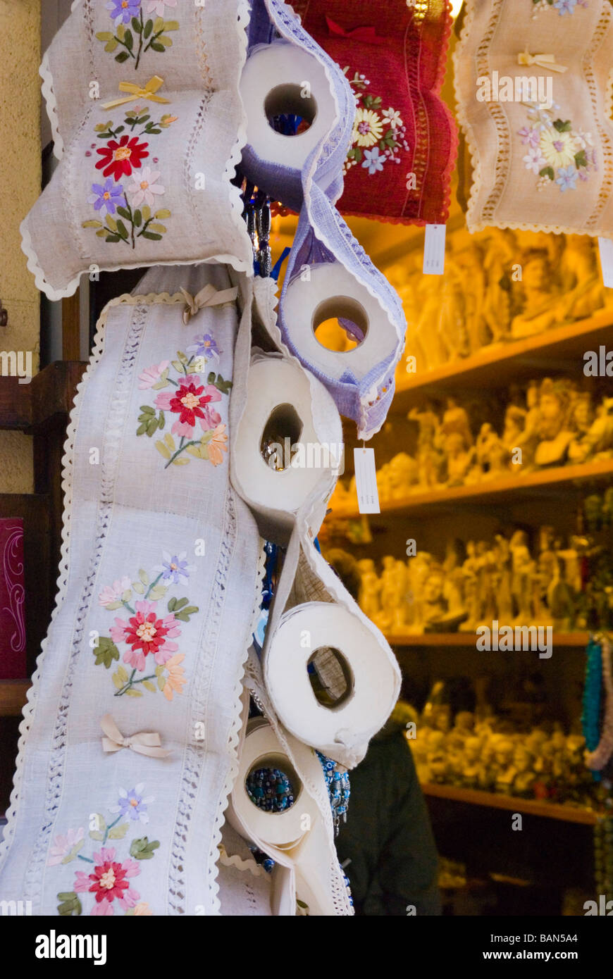 Toilet paper holders and other traditional souvenirs in central Iraklio