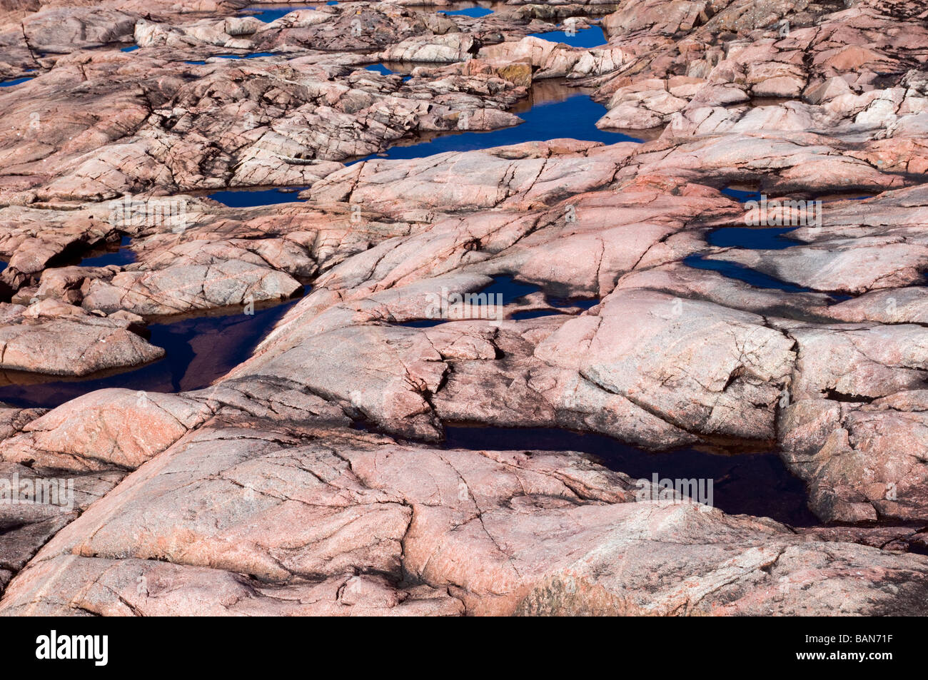 Great Canadian Shield rock pattern at shores of Lake Superior Stock Photo