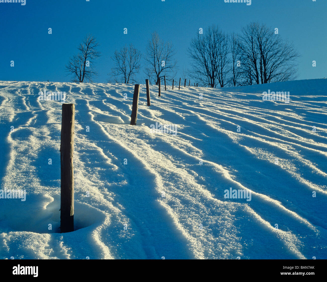 line patterns shaped by wind on snow field Stock Photo