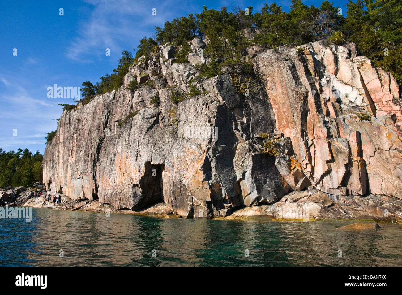Agawa Rock with Ojibwa culture pictographs, popular tourist destination