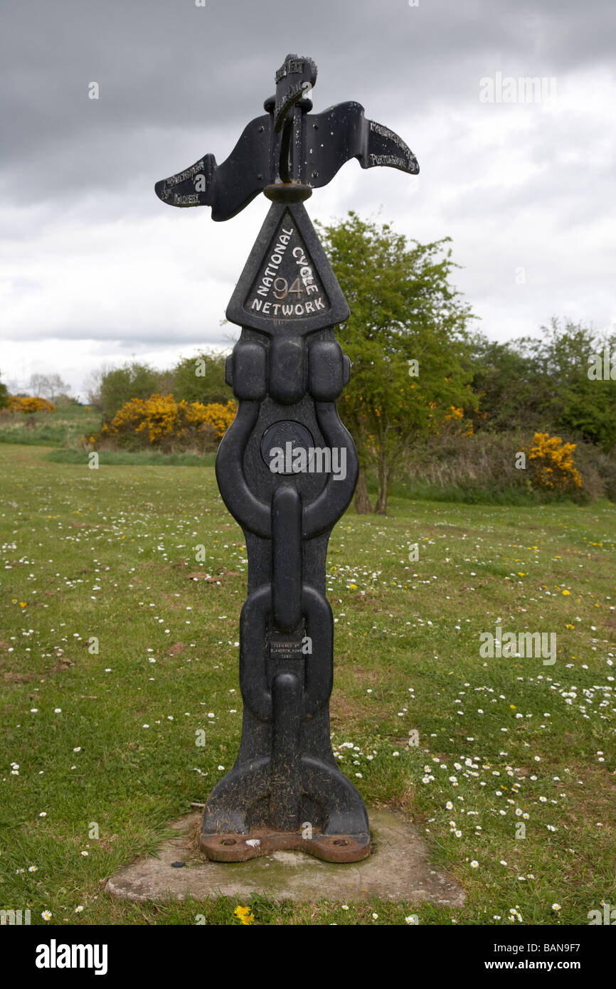Signpost waypoint in county antrim for sustans national cycle route 94 which circuits lough neagh in northern ireland Stock Photo