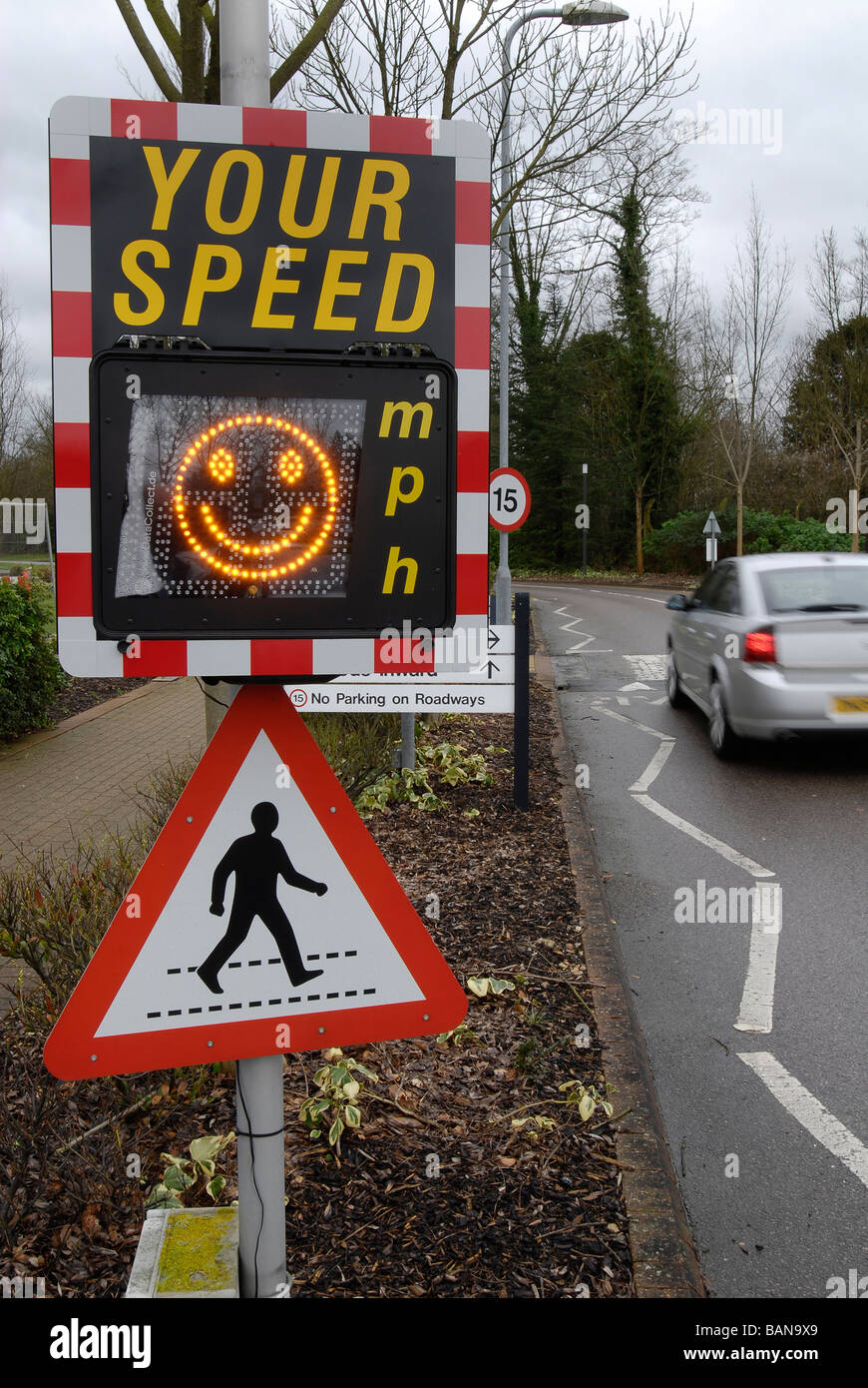 Speed Reduction Warning Sign Stock Photo