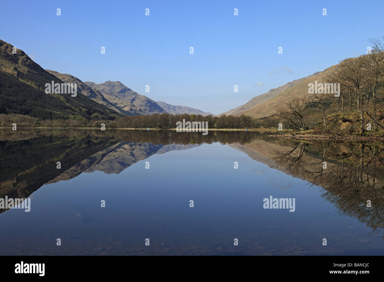 Beautiful reflections in Loch Voil, near Balquhidder, Perthshire Stock Photo