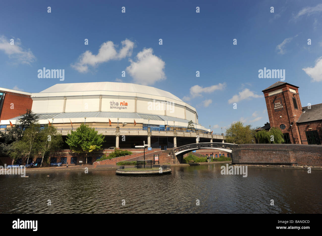 National Indoor Arena and canals at Brindley Place Birmingham Stock Photo