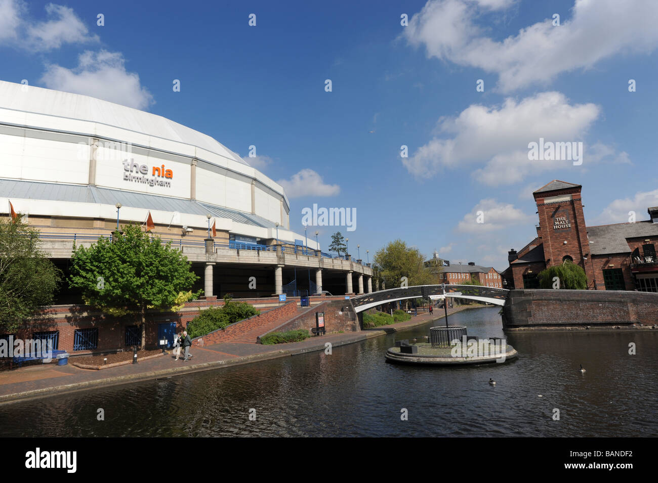 National Indoor Arena and canals at Brindley Place Birmingham Stock Photo