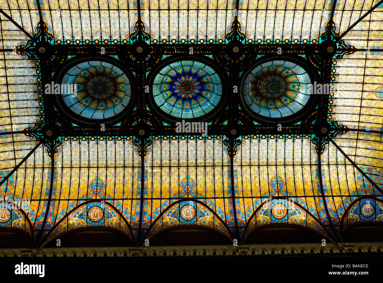 1906 tiffany style stained glass dome in the Gran Hotel Ciudad de ...