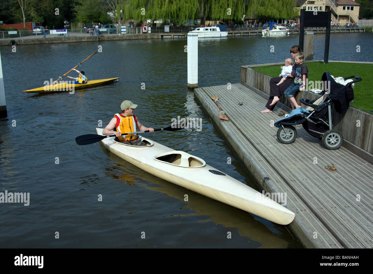 family canoeing canoeists kayak learning happy out allington river
