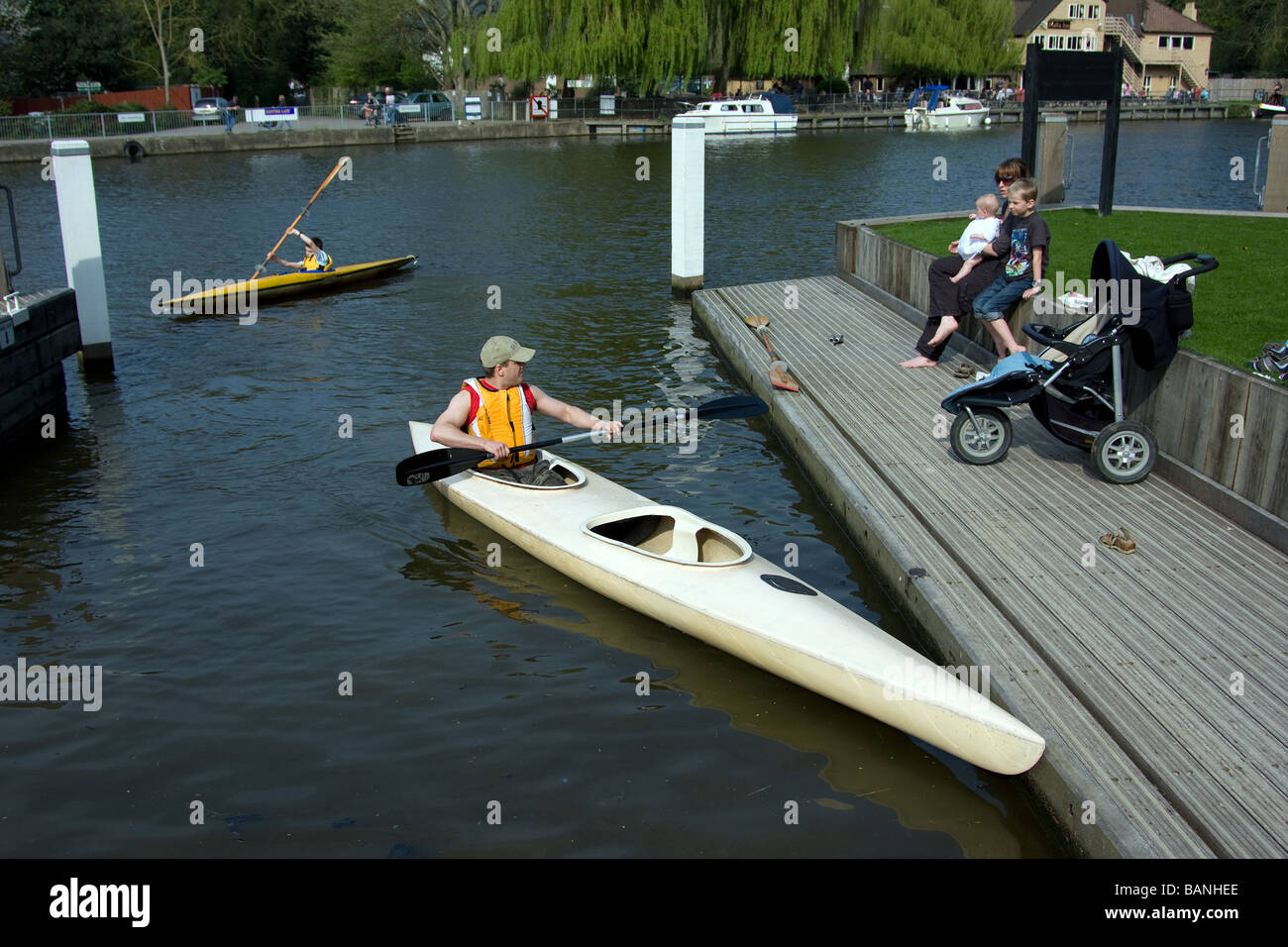 family canoeing canoeists kayak learning happy out allington river