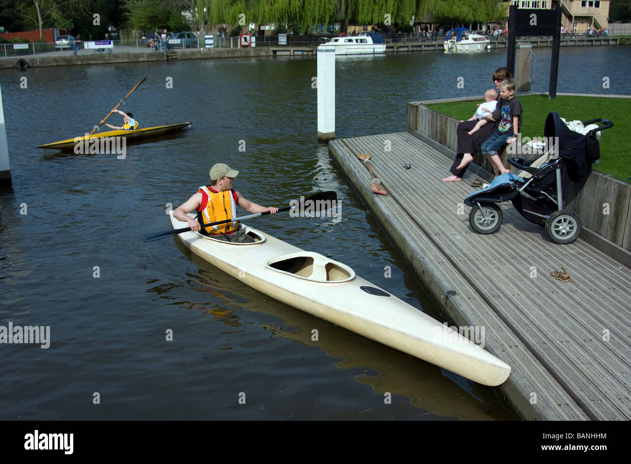 family canoeing canoeists kayak learning happy out allington river