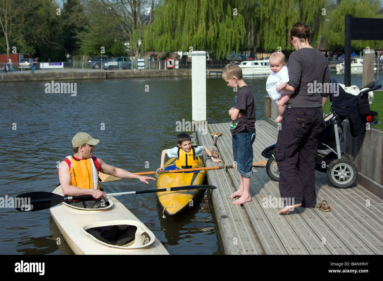 family canoeing canoeists kayak learning happy out allington river