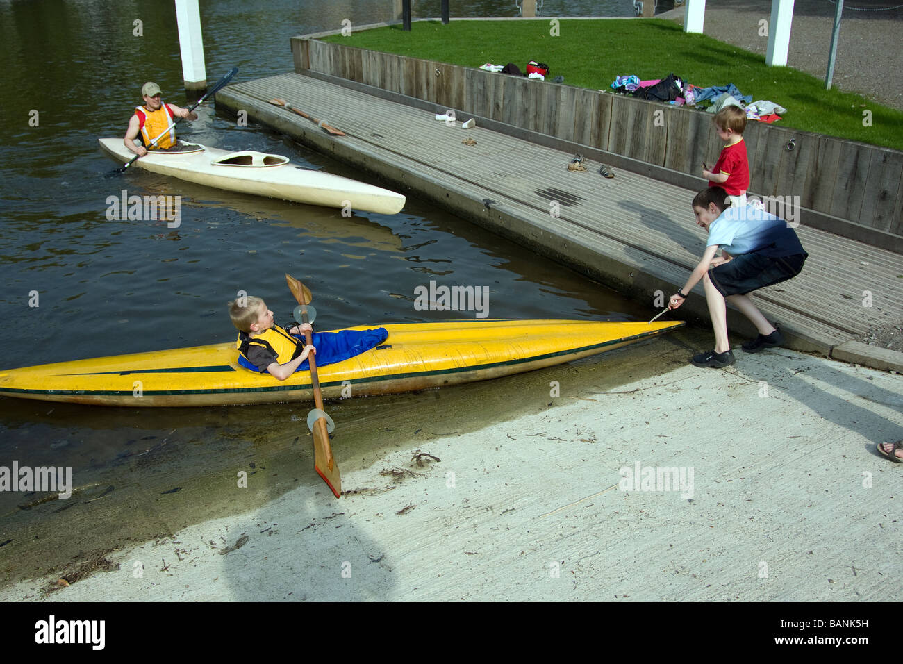 family canoeing canoeists kayak learning happy out allington river