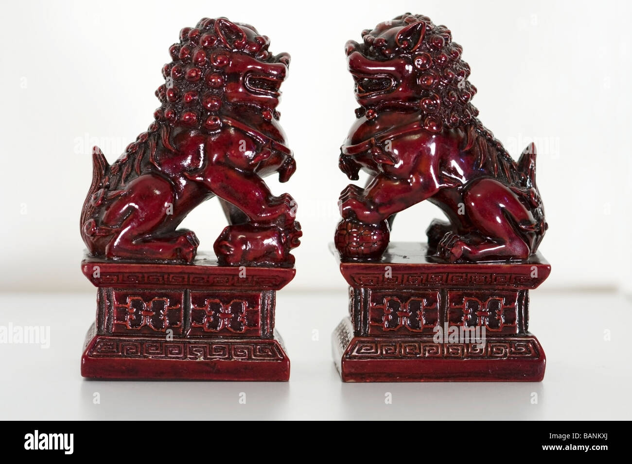 Chinese lions; Figurines of lions believed to have mythic protective powers in Chinese mythology Stock Photo
