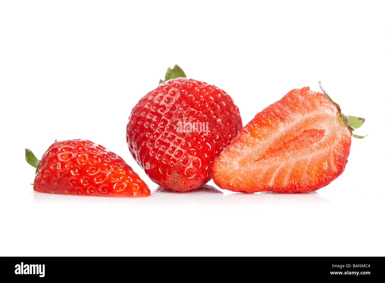A fresh and tasty strawberries reflected on white background Stock ...