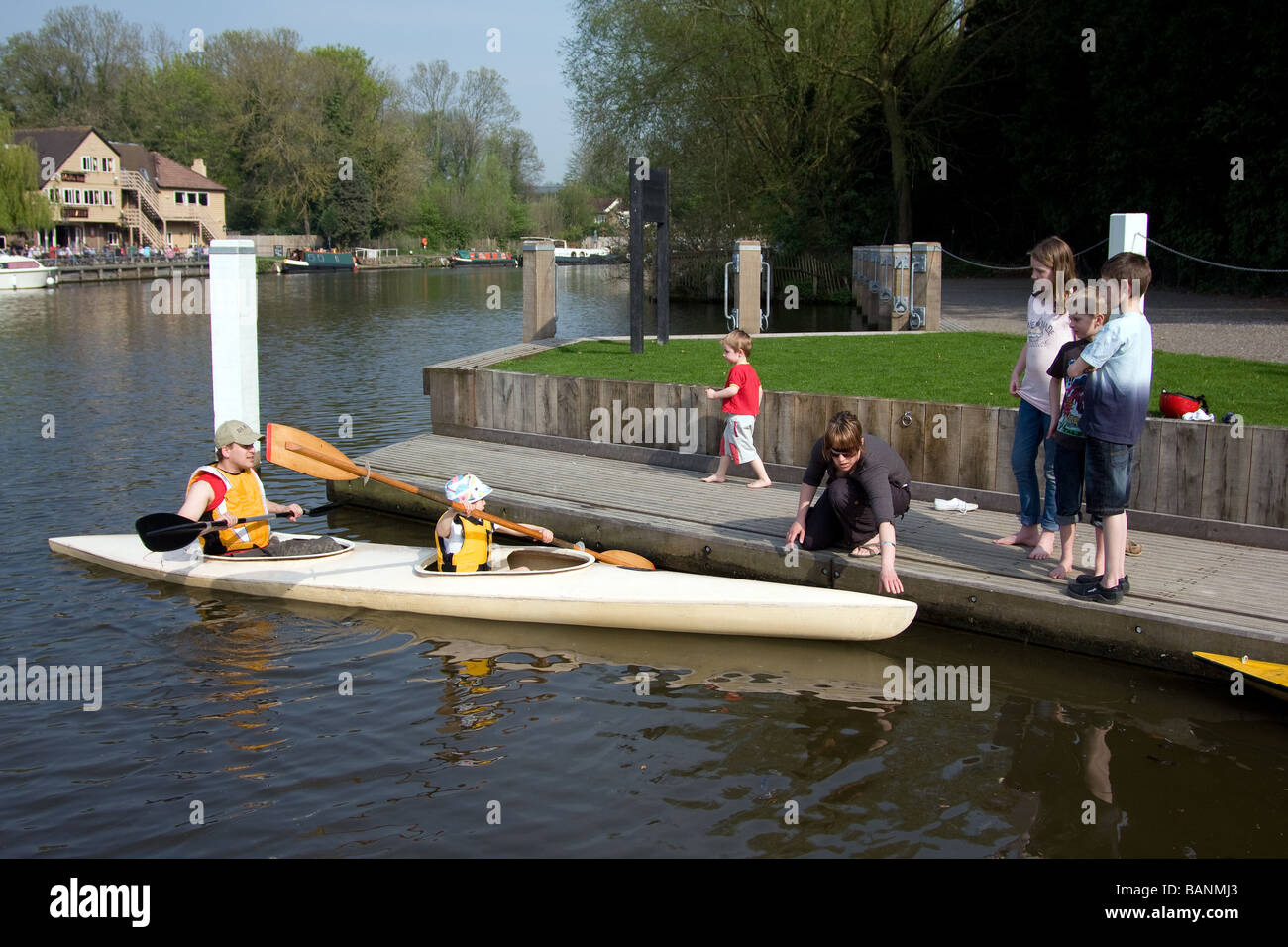 family canoeing canoeists kayak learning happy out allington river