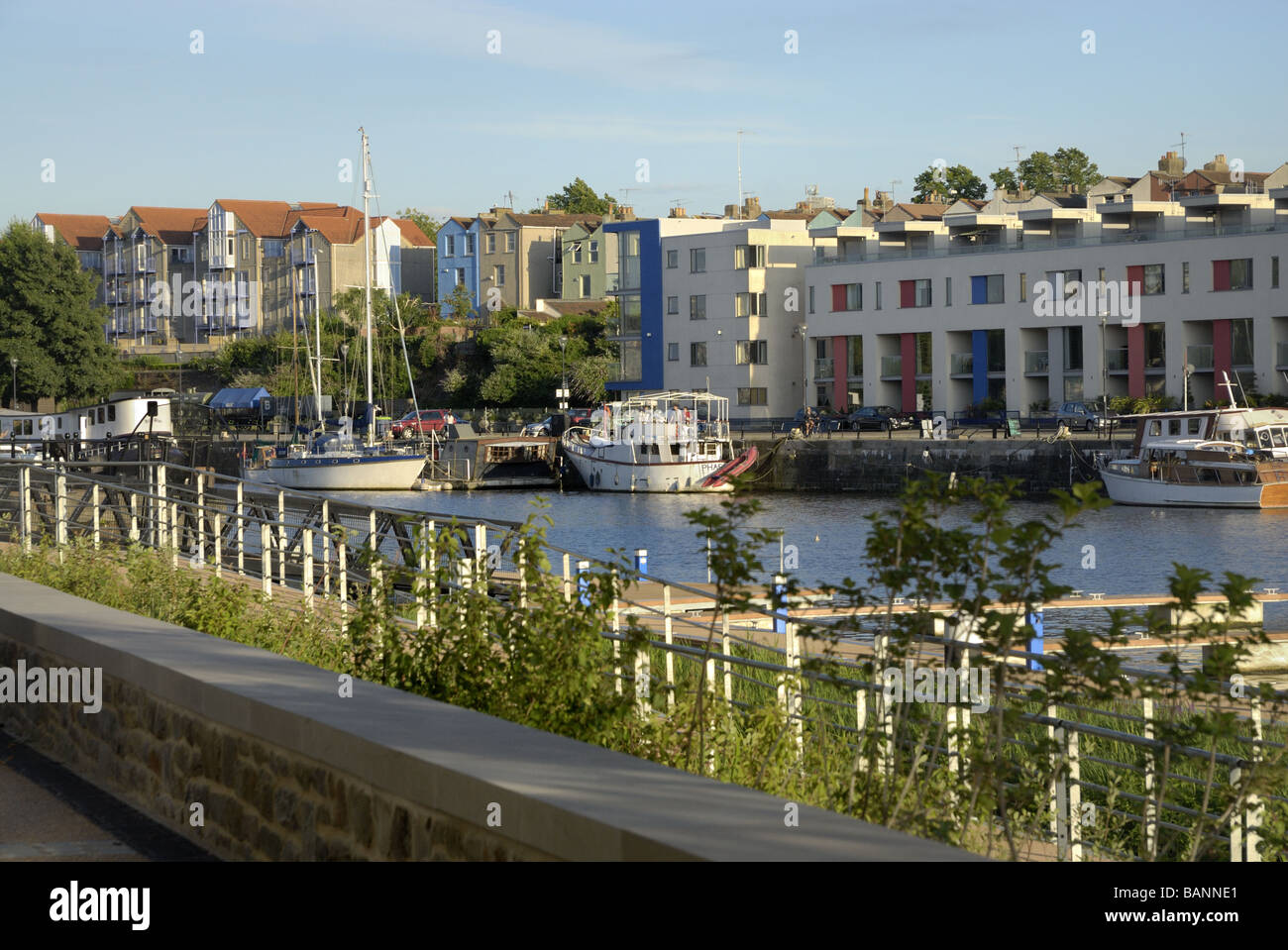 Modern apartments flats and commercial developments in the city of Bristol on a sunny winter day. Stock Photo