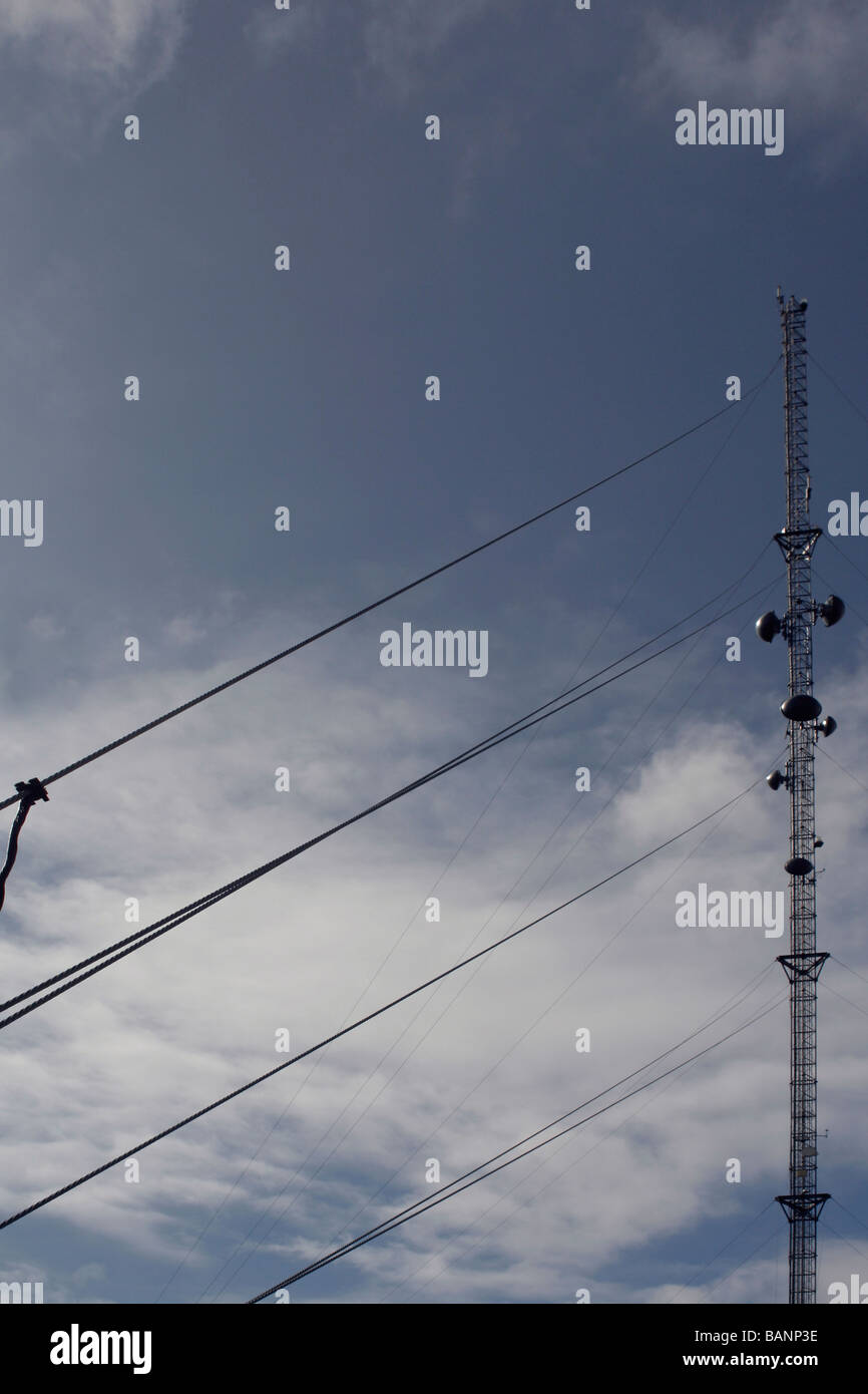 Guy wires and microwave communications tower Stock Photo Alamy