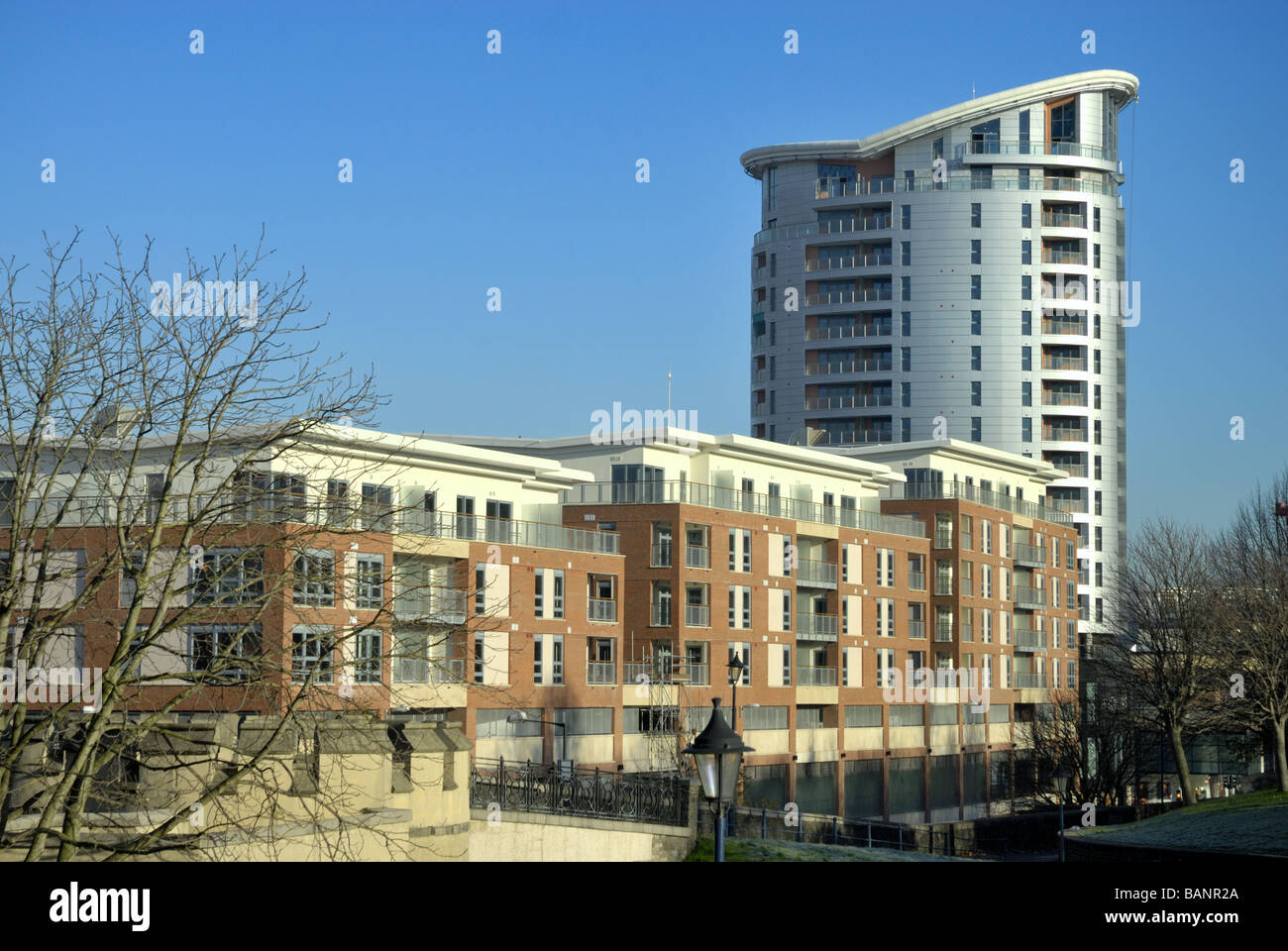 New apartments or flats in the centre of Bristol during the winter with
