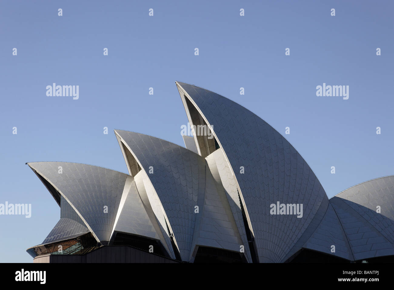 Sydney Opera House showing from harbour illuminated naturally Stock Photo